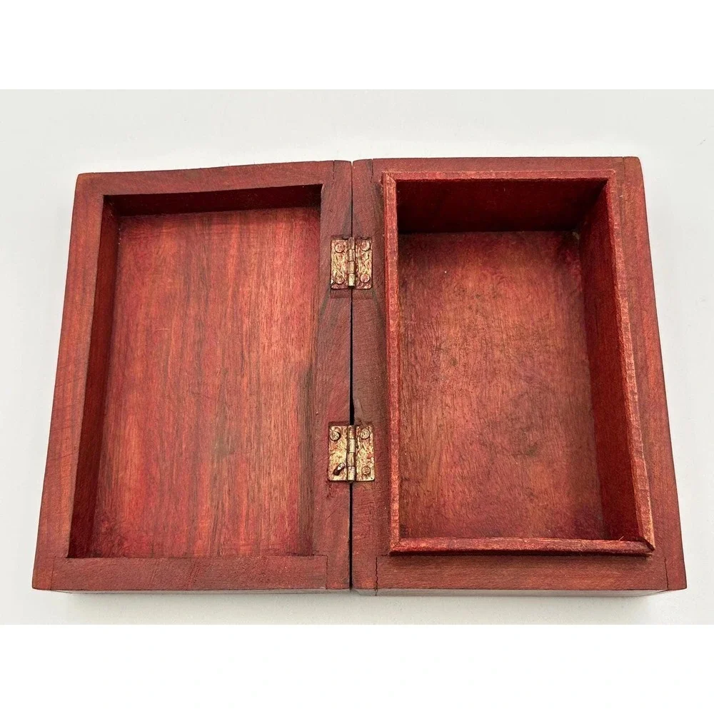 Vintage MCM Wooden Hand-Carved Hinged Lid Keepsake Box